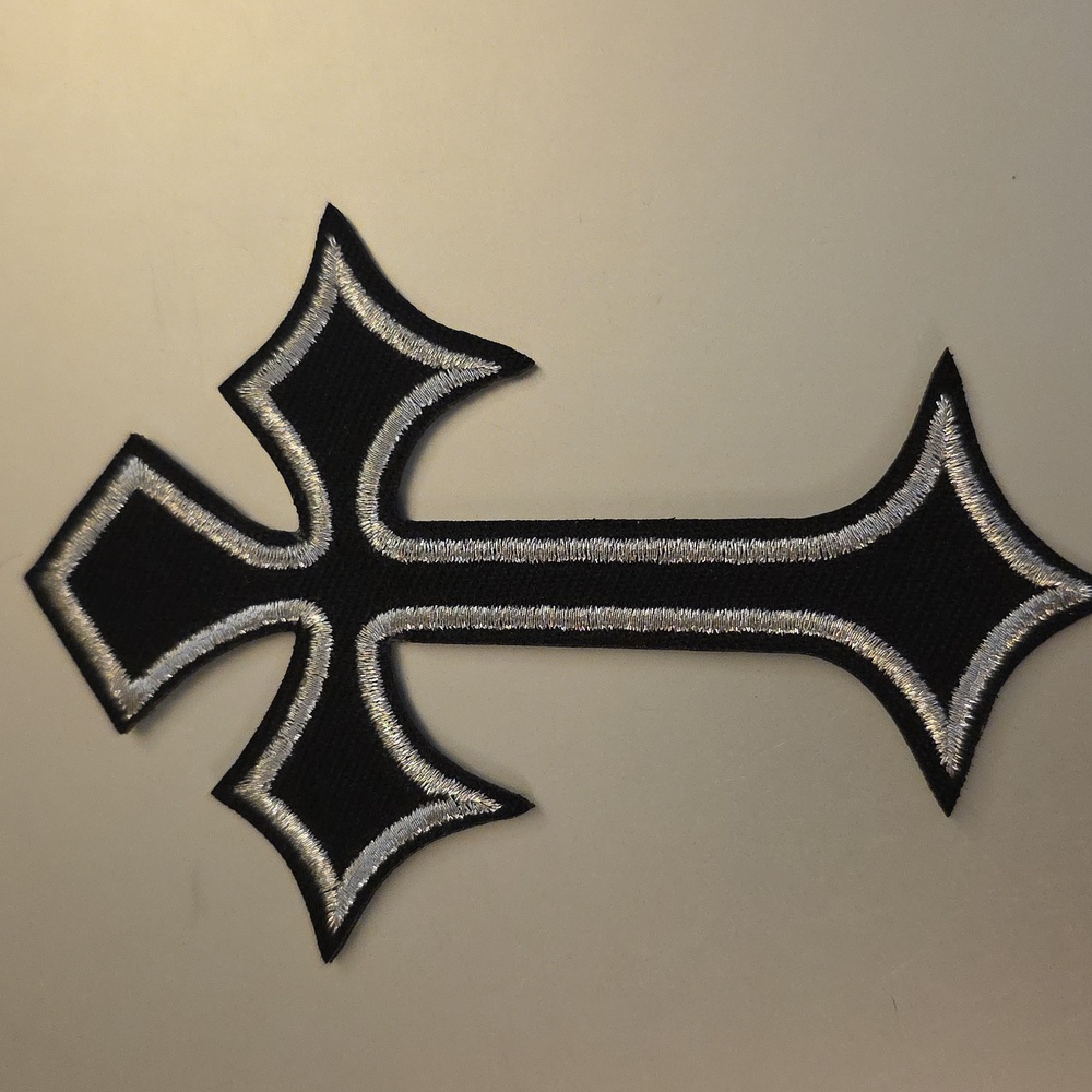 Iron On Patch Cross Silver Stitching
